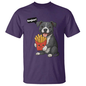 Funny Bonjour French Fries T Shirt Pitbull Dog Gift TS12 Purple Print Your Wear