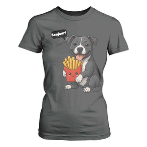 Funny Bonjour French Fries T Shirt For Women Pitbull Dog Gift TS12 Dark Heather Print Your Wear