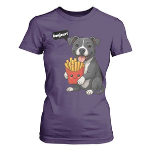 Funny Bonjour French Fries T Shirt For Women Pitbull Dog Gift TS12 Purple Print Your Wear