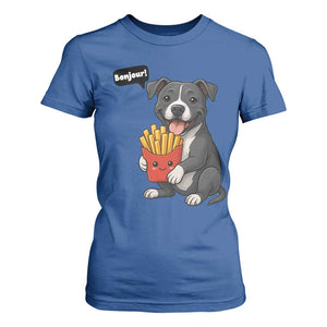 Funny Bonjour French Fries T Shirt For Women Pitbull Dog Gift TS12 Royal Blue Print Your Wear
