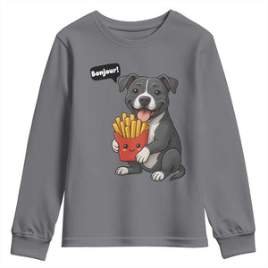 Funny Bonjour French Fries Youth Sweatshirt Pitbull Dog Gift TS12 Charcoal Print Your Wear