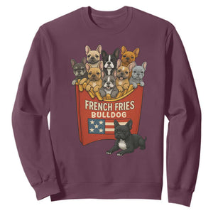 Funny French Fries Bulldog Sweatshirt Dog Lover Gift TS12 Maroon Print Your Wear