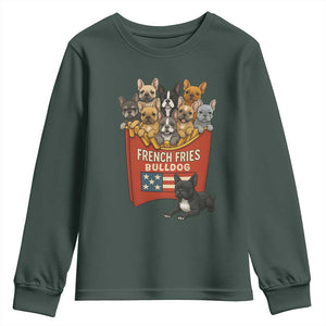 Funny French Fries Bulldog Youth Sweatshirt Dog Lover Gift TS12 Dark Forest Green Print Your Wear