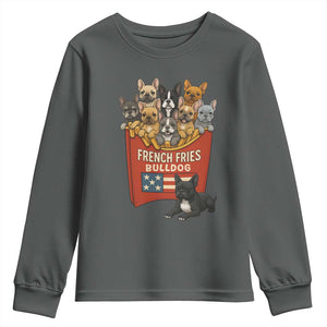 Funny French Fries Bulldog Youth Sweatshirt Dog Lover Gift TS12 Dark Heather Print Your Wear