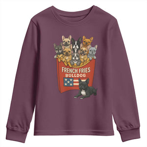 Funny French Fries Bulldog Youth Sweatshirt Dog Lover Gift TS12 Maroon Print Your Wear