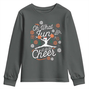 Oh What Fun It Is To Cheer Youth Sweatshirt Funny Christmas Cheerleading Gift TS12 Dark Heather Print Your Wear