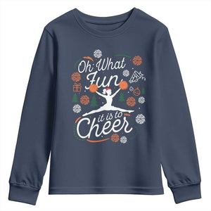 Oh What Fun It Is To Cheer Youth Sweatshirt Funny Christmas Cheerleading Gift TS12 Navy Print Your Wear