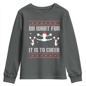 Ugly Christmas Cheerleading Youth Sweatshirt Oh What Fun It Is To Cheer Gift TS12 Dark Heather Print Your Wear