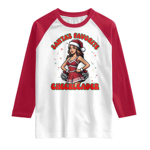 Santa Favorite Cheerleader Raglan Shirt Funny Christmas Cheer Gift TS12 White Red Print Your Wear