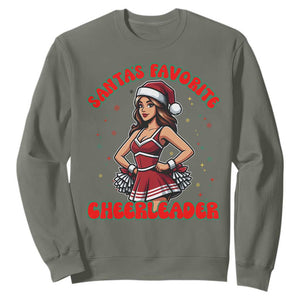 Santa Favorite Cheerleader Sweatshirt Funny Christmas Cheer Gift TS12 Military Green Print Your Wear