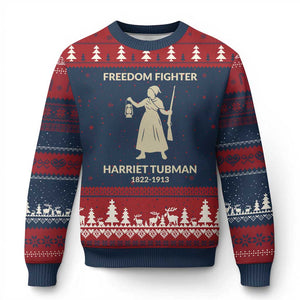 Harriet Tubman Freedom Fighter Ugly Christmas Sweater History Lover Gift TS12 Navy Red Print Your Wear