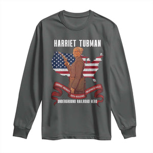Harriet Tubman Patriotic Long Sleeve Shirt Strong Black Women Pride TS12 Dark Heather Print Your Wear