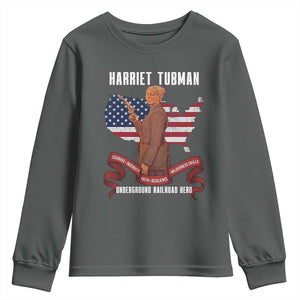 Harriet Tubman Patriotic Youth Sweatshirt Strong Black Women Pride TS12 Dark Heather Print Your Wear