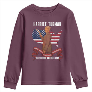 Harriet Tubman Patriotic Youth Sweatshirt Strong Black Women Pride TS12 Maroon Print Your Wear