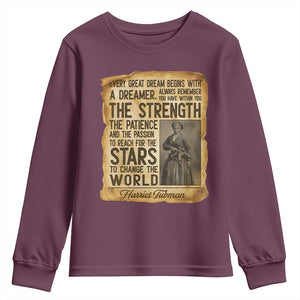 Harriet Tubman Quote Youth Sweatshirt Strength Patience Passion To Change The World TS12 Maroon Print Your Wear