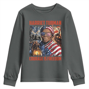 Harriet Tubman Courage Is Freedom Youth Sweatshirt Black History Gift TS12 Dark Heather Print Your Wear