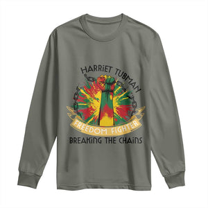 Harriet Tubman Long Sleeve Shirt Underground Railroad Hero Breaking Chains TS12 Military Green Print Your Wear
