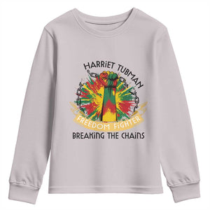 Harriet Tubman Youth Sweatshirt Underground Railroad Hero Breaking Chains TS12 Ice Gray Print Your Wear