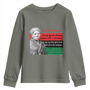 Harriet Tubman Quote Youth Sweatshirt Pan African Flag Black History TS12 Military Green Print Your Wear