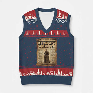 Harriet Tubman Newspaper V-Neck Knit Sweater Vest Strong Black Woman Leader Gift TS12 Navy Red Print Your Wear