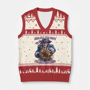 We All We Got We All We Need V-Neck Knit Sweater Vest Football Fan TS12 Beige Red Print Your Wear