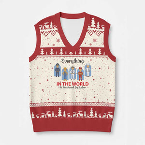 Everything In The World Is Purchased By Labor V-Neck Knit Sweater Vest Workers Appreciation Labor Day TS12 Beige Red Print Your Wear