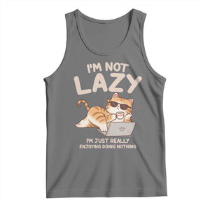 Funny Lazy Cat Tank Top I'm Not Lazy I'm Just Really Enjoying Doing Nothing TS12 Black Heather Print Your Wear