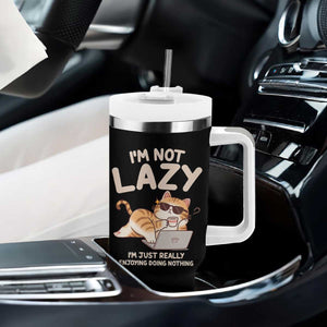 Funny Lazy Cat Tumbler With Handle I'm Not Lazy I'm Just Really Enjoying Doing Nothing TS12 Print Your Wear