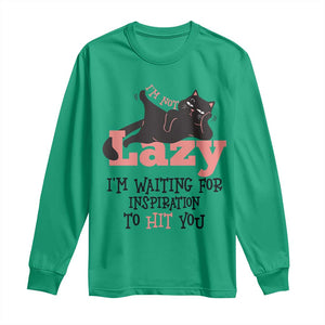 I Am Not Lazy I Am Waiting For Inspiration To Hit You Long Sleeve Shirt Black Lazy Cat TS12 Irish Green Print Your Wear