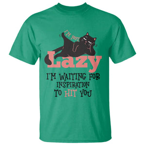 I Am Not Lazy I Am Waiting For Inspiration To Hit You T Shirt Black Lazy Cat TS12 Irish Green Print Your Wear