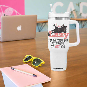 I Am Not Lazy I Am Waiting For Inspiration To Hit You Tumbler With Handle Black Lazy Cat TS12 Print Your Wear