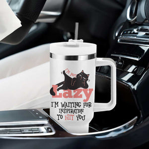 I Am Not Lazy I Am Waiting For Inspiration To Hit You Tumbler With Handle Black Lazy Cat TS12 Print Your Wear