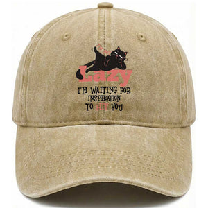 I Am Not Lazy I Am Waiting For Inspiration To Hit You Washed Cotton Baseball Cap Black Lazy Cat TS12 Print Your Wear
