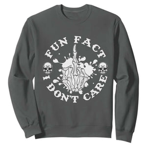 Dark Humor Skeleton Fun Fact I Do Not Care Vibe Sweatshirt TS12 Dark Heather Print Your Wear