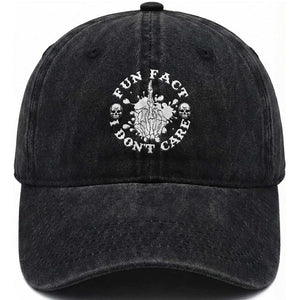Dark Humor Skeleton Fun Fact I Do Not Care Vibe Washed Cotton Baseball Cap TS12 Print Your Wear