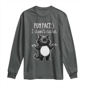 Funny Cat Lover Long Sleeve Shirt Fun Fact I Do Not Care Quote TS12 Dark Heather Print Your Wear