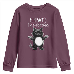Funny Cat Lover Youth Sweatshirt Fun Fact I Do Not Care Quote TS12 Maroon Print Your Wear