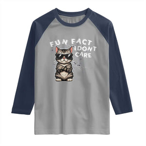 Fun Fact I Do Not Care Raglan Shirt Grumpy Cat Lover TS12 Sport Gray Navy Print Your Wear