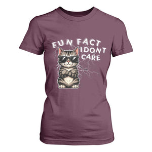 Fun Fact I Do Not Care T Shirt For Women Grumpy Cat Lover TS12 Maroon Print Your Wear