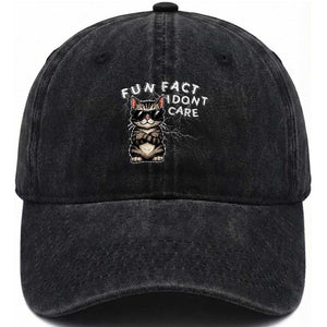 Fun Fact I Do Not Care Washed Cotton Baseball Cap Grumpy Cat Lover TS12 Print Your Wear