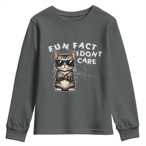 Fun Fact I Do Not Care Youth Sweatshirt Grumpy Cat Lover TS12 Dark Heather Print Your Wear
