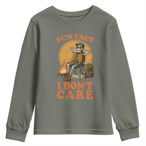 Fun Fact I Do Not Care Youth Sweatshirt Funny Skeleton TS12 Military Green Print Your Wear