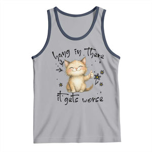 Hang In There It Gets Worse Tank Top Cat Lover TS12 Athletic Heather Navy Print Your Wear