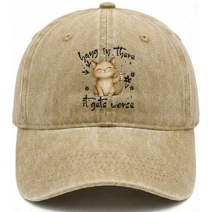 Hang In There It Gets Worse Washed Cotton Baseball Cap Cat Lover TS12 Print Your Wear