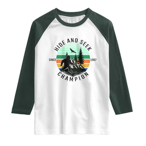 Hide And Seek Champion Raglan Shirt Bigfoot Lover Gift TS12 White Dark Forest Green Print Your Wear
