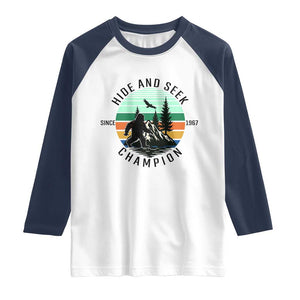 Hide And Seek Champion Raglan Shirt Bigfoot Lover Gift TS12 White Navy Print Your Wear
