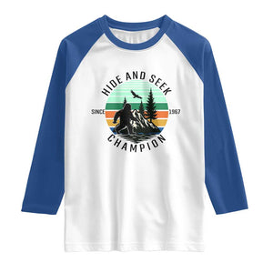 Hide And Seek Champion Raglan Shirt Bigfoot Lover Gift TS12 White Royal Print Your Wear