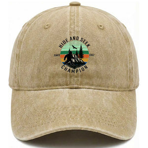 Hide And Seek Champion Washed Cotton Baseball Cap Bigfoot Lover Gift TS12 Washed Cap Universal Fit Khaki Print Your Wear