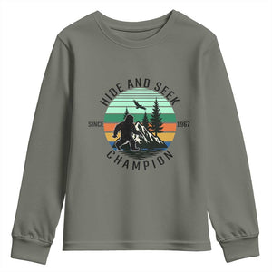 Hide And Seek Champion Youth Sweatshirt Bigfoot Lover Gift TS12 Military Green Print Your Wear