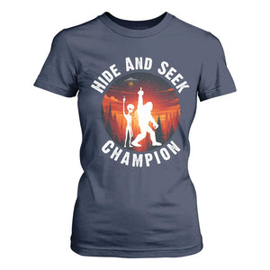 Hide And Seek Champion T Shirt For Women Funny Bigfoot And Alien Lover Gift TS12 Navy Print Your Wear